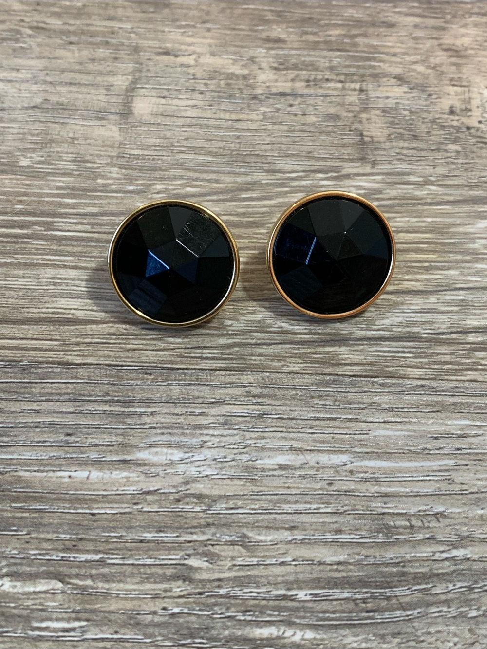 Classic Black Faceted Round Clip Earrings in Gold Setting